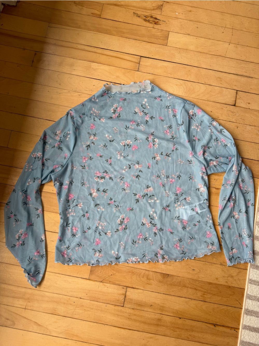 SHEIN Blue Floral Long-Sleeve Top with Pink Accents